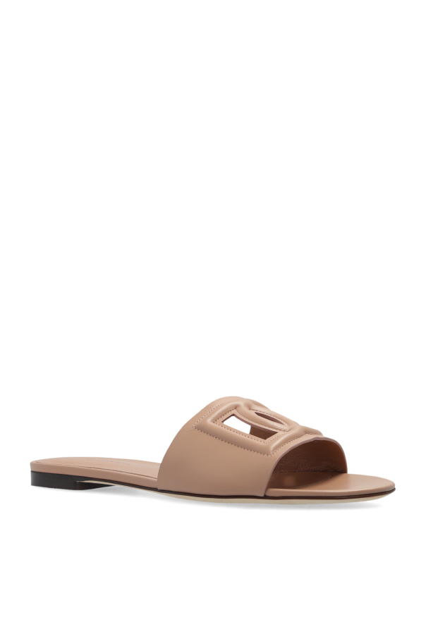 【関税＆送料込み】Dolce & Gabbana Leather Slides DG leather slides in black - Dolce Gabbana | Mytheresa